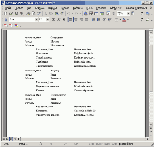 Отчет Access скопирован в документ Word