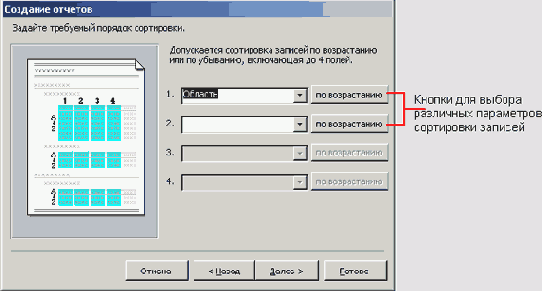 Задайте сортировку записей Область по убыванию